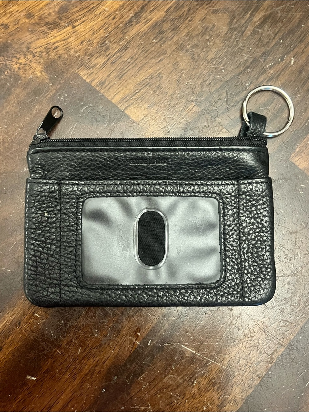 Leather Card Wallet Keyring with ID Window - Black